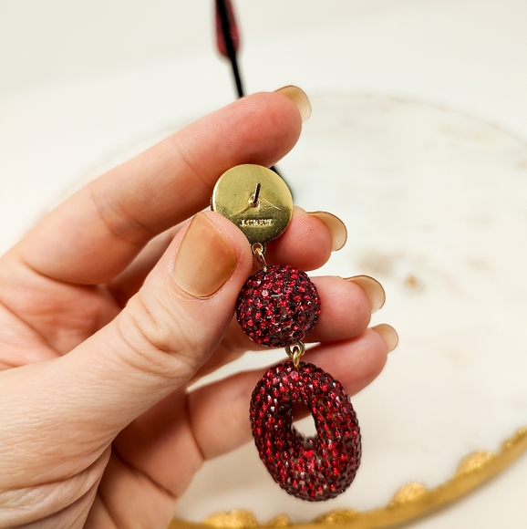 J. Crew red crystal pave statement three tiered dangle earrings - Picture 4 of 7